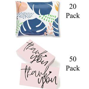Bundle 20 Pack 10x13 Sangria Poly Mailers & 50 Pack Pink Thank You Cards